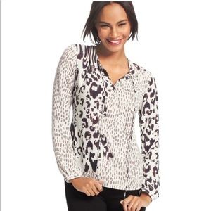 Cabi 590 White Animal Print Faux Wrap Blouse